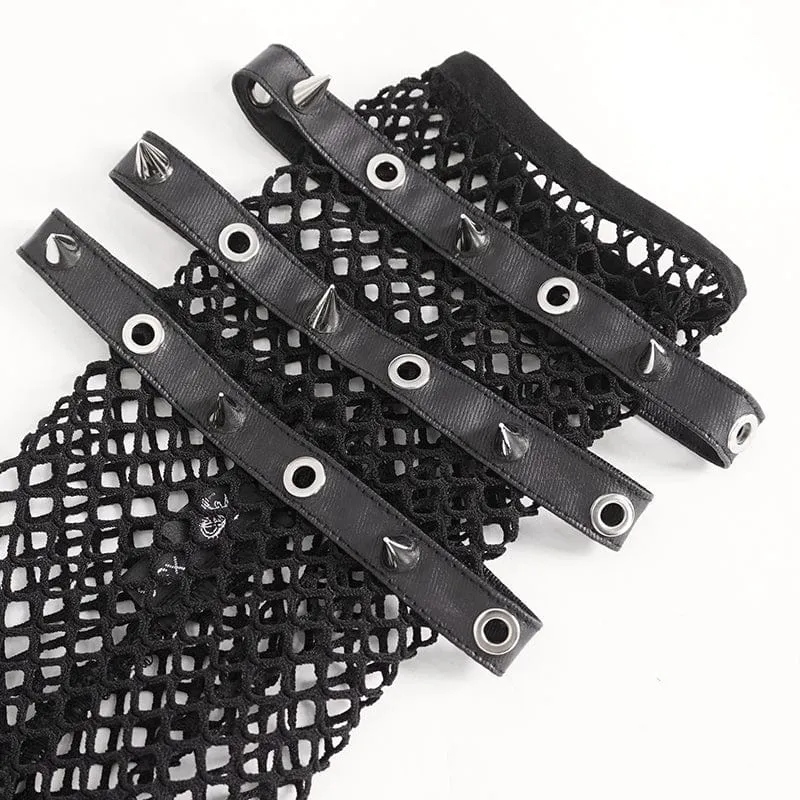 Damen-Armstulpen aus Netzstoff mit Punk-Ösen und Nieten