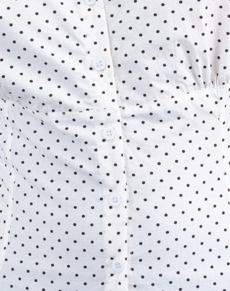 Aspen Bluse mit Puffärmeln in Micro Polka Weiß und Schwarz