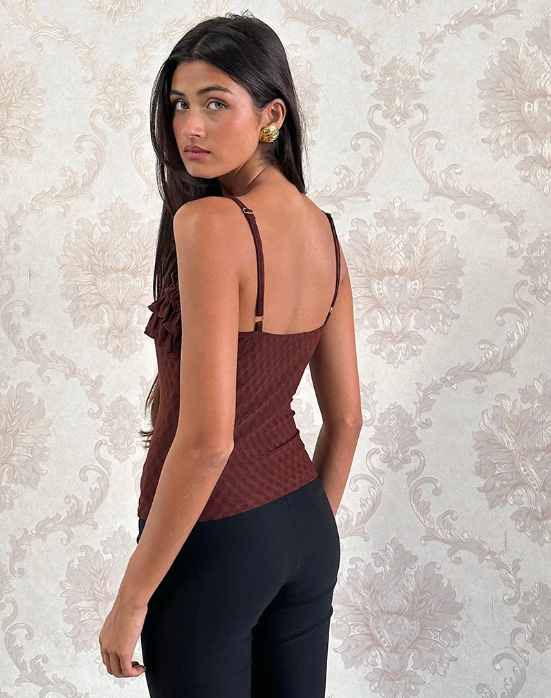 Wendy Rüschen-Cami-Top in Argyle Mesh Braun