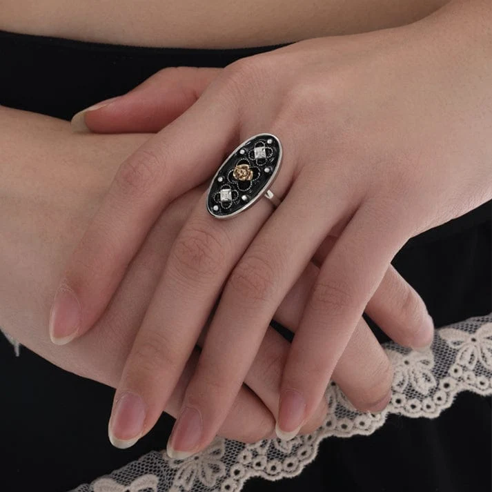 Damen-Punk-Rose-Diamant-offener Ring