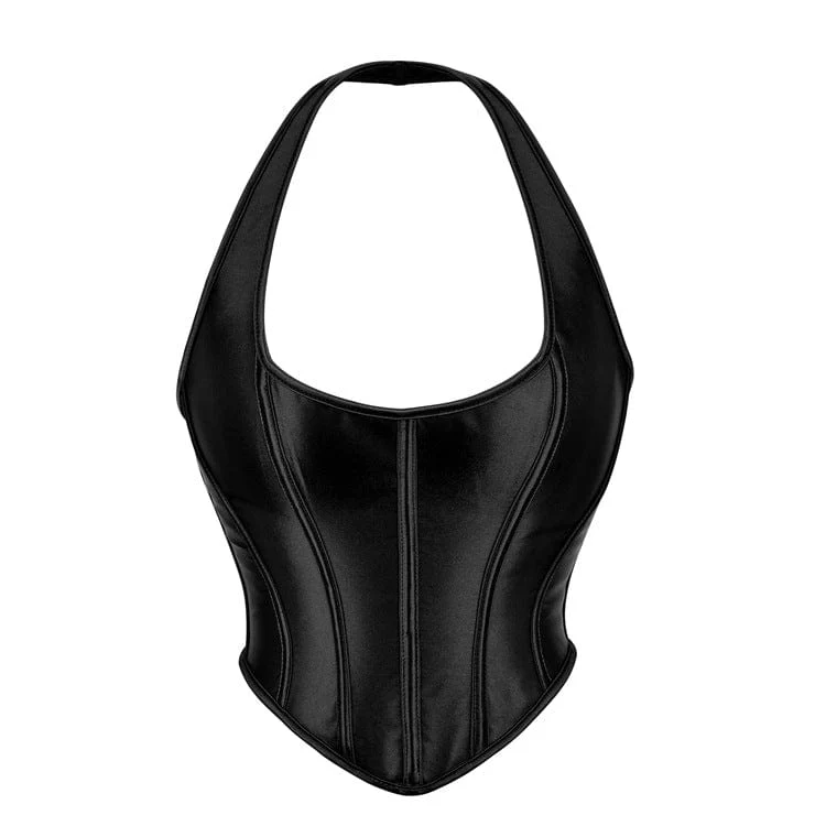 Einfarbiges Neckholder-Vollbrustkorsett für Damen im Gothic-Stil