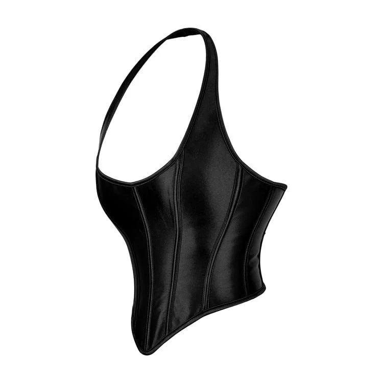 Einfarbiges Neckholder-Vollbrustkorsett für Damen im Gothic-Stil