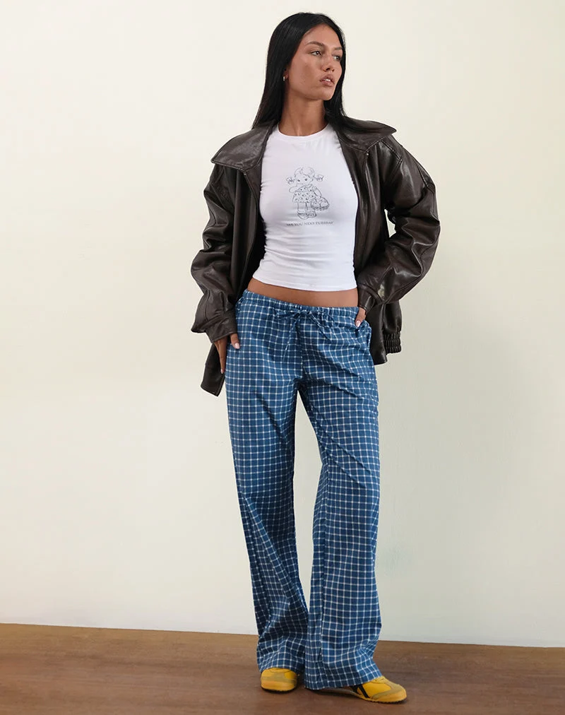 Lirura Low Rise-Hose aus Tartan-Popeline in Navy