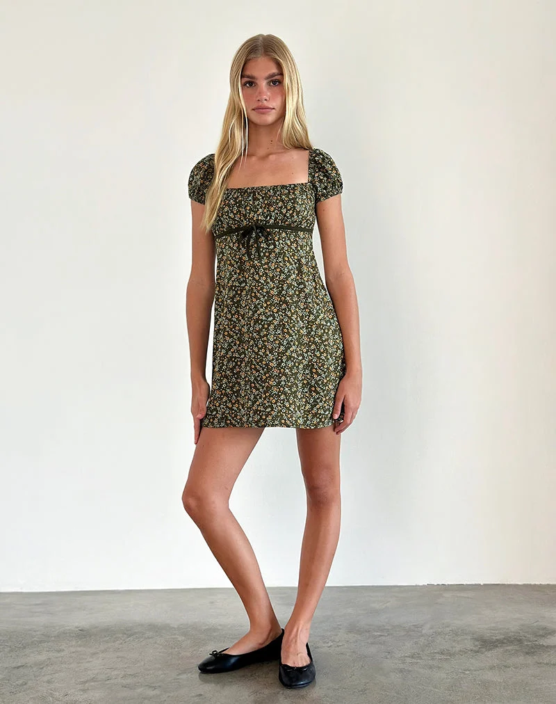 Savio Minikleid in Grunge Floral Khaki