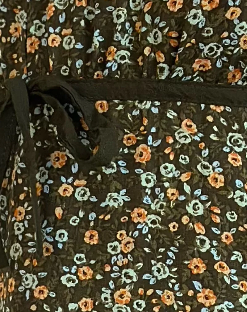 Savio Minikleid in Grunge Floral Khaki