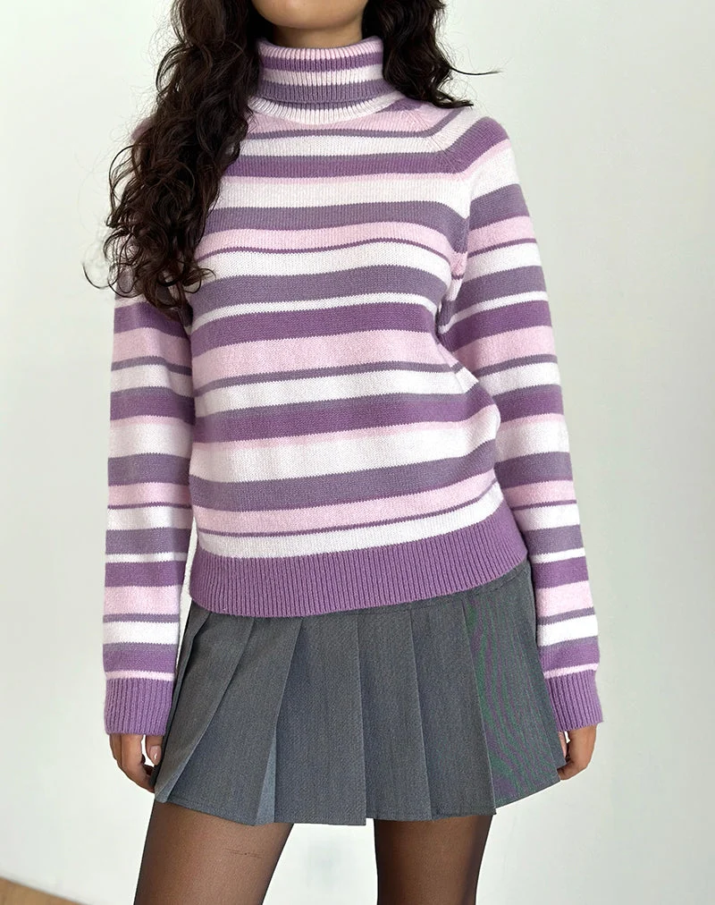Carmine Pullover in gestreiftem Soft Pink und Mauve Violett