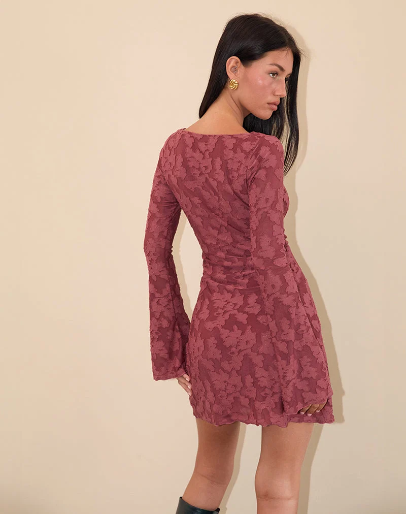 Sevila Kleid aus kastanienbraunem Burnout-Mesh