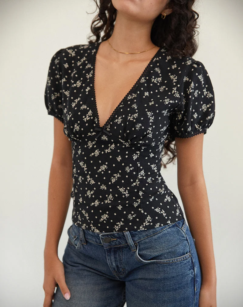 Elvita Top in Floral Land Schwarz