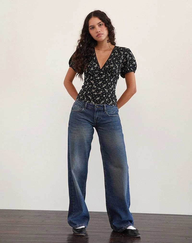 Elvita Top in Floral Land Schwarz