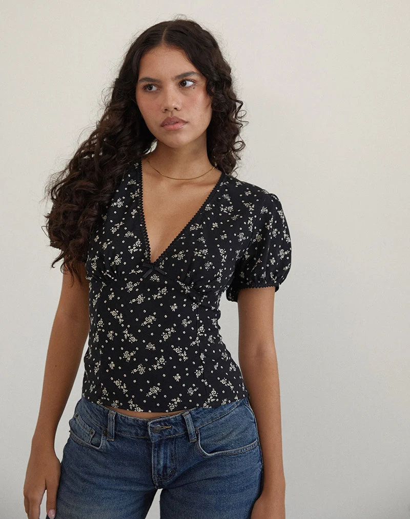 Elvita Top in Floral Land Schwarz