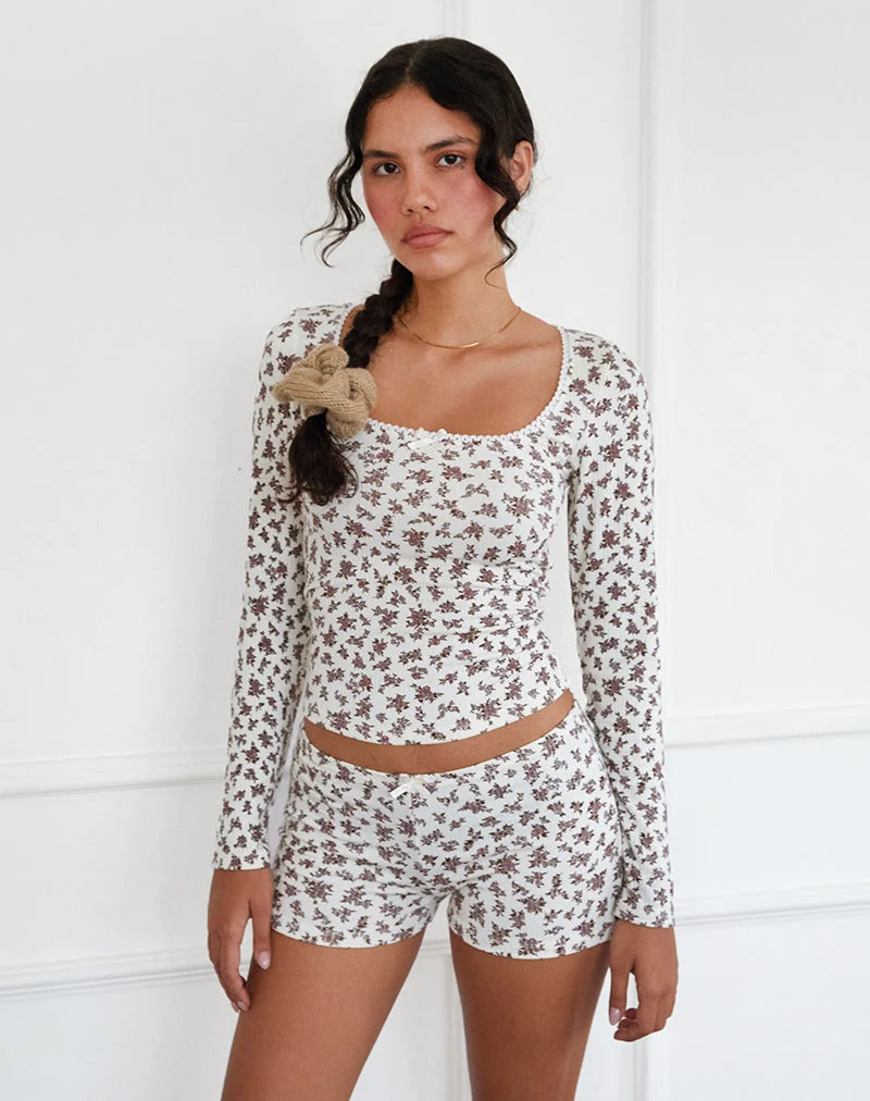 Ritulia Gerippte Micro Short in Ditsy Floral Creme
