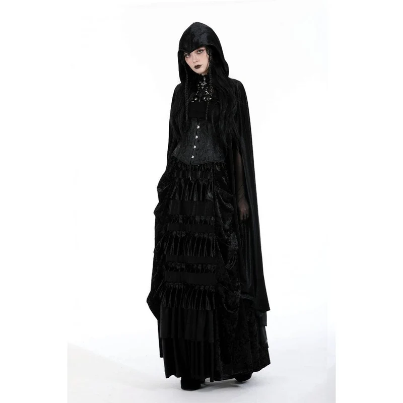 Gothic-Umhang mit Blumenstickerei für Damen und Kapuze