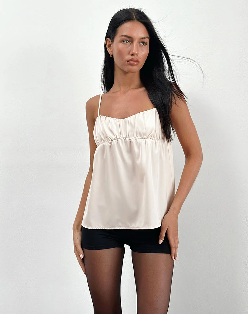 Camden Langarm-Cami-Top aus Satin in Elfenbein
