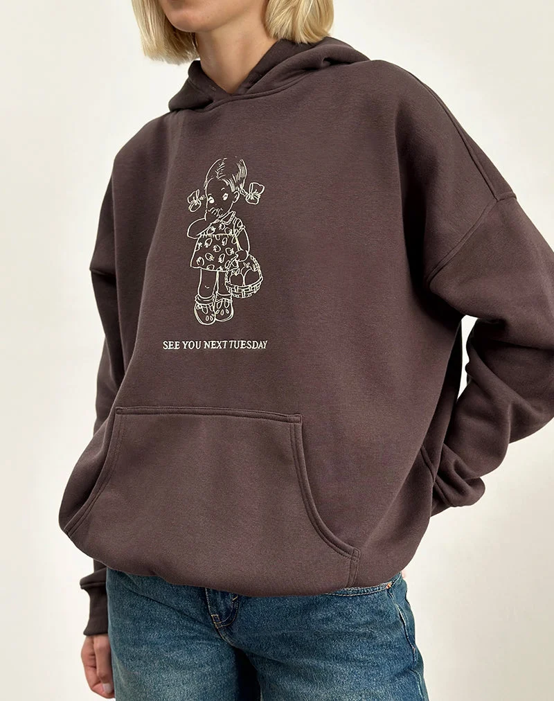 Oversize-Kapuzenpullover in tiefem Mahagoni mit See You Next Tuesday-Aufdruck