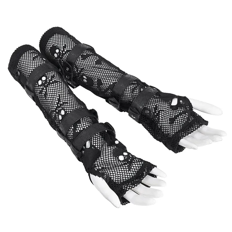 Punk-Mesh-Handschuhe mit mehreren Schnallen für Damen