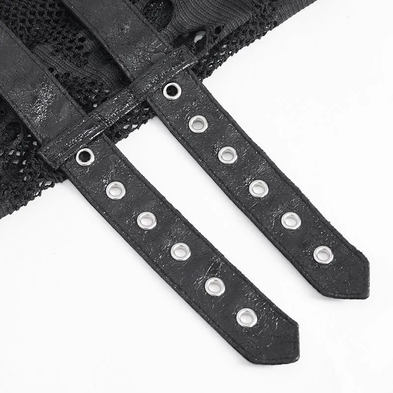 Punk-Mesh-Handschuhe mit mehreren Schnallen für Damen