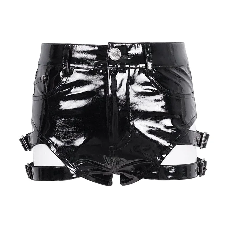 Kunstleder-Shorts mit Punk-Schnalle für Damen