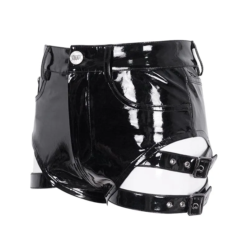 Kunstleder-Shorts mit Punk-Schnalle für Damen