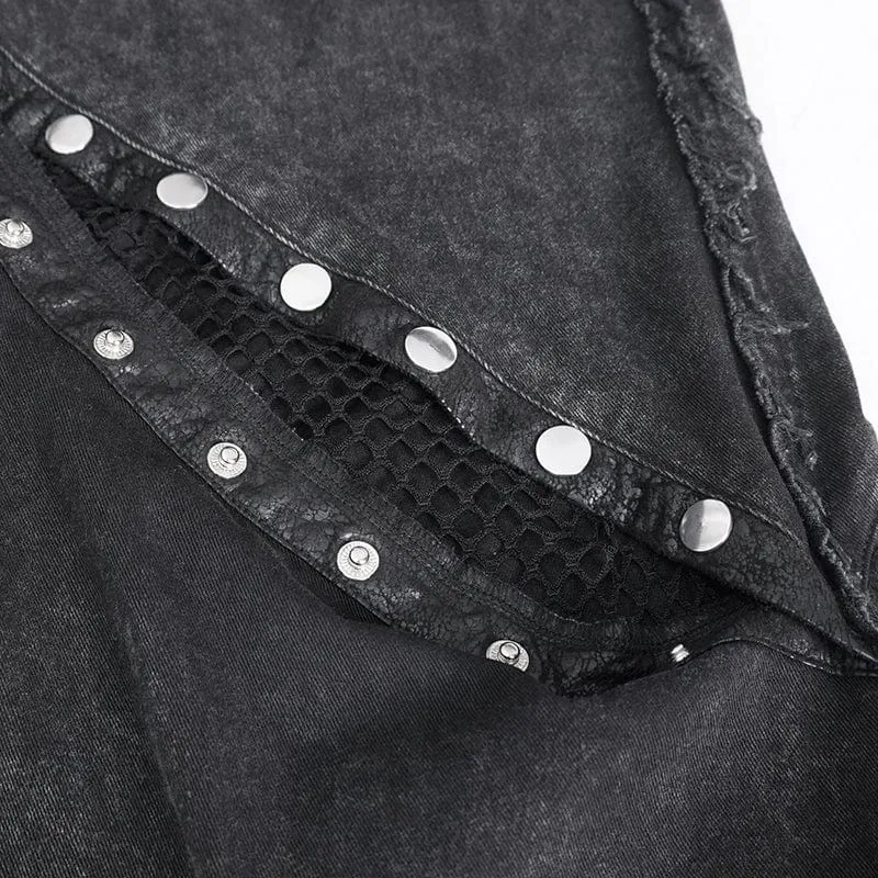 Damen-Punk-Mesh-Ösen-Rüschen-Schlaghose