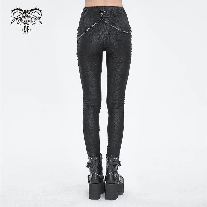 Punk-Jacquard-Leggings mit Kettenring-Seiten für Damen