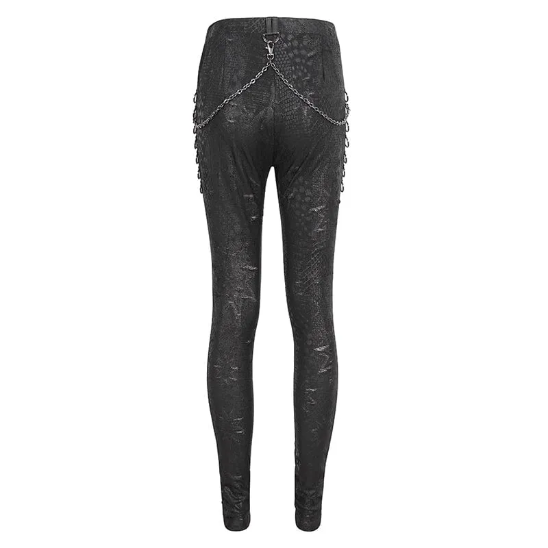 Punk-Jacquard-Leggings mit Kettenring-Seiten für Damen