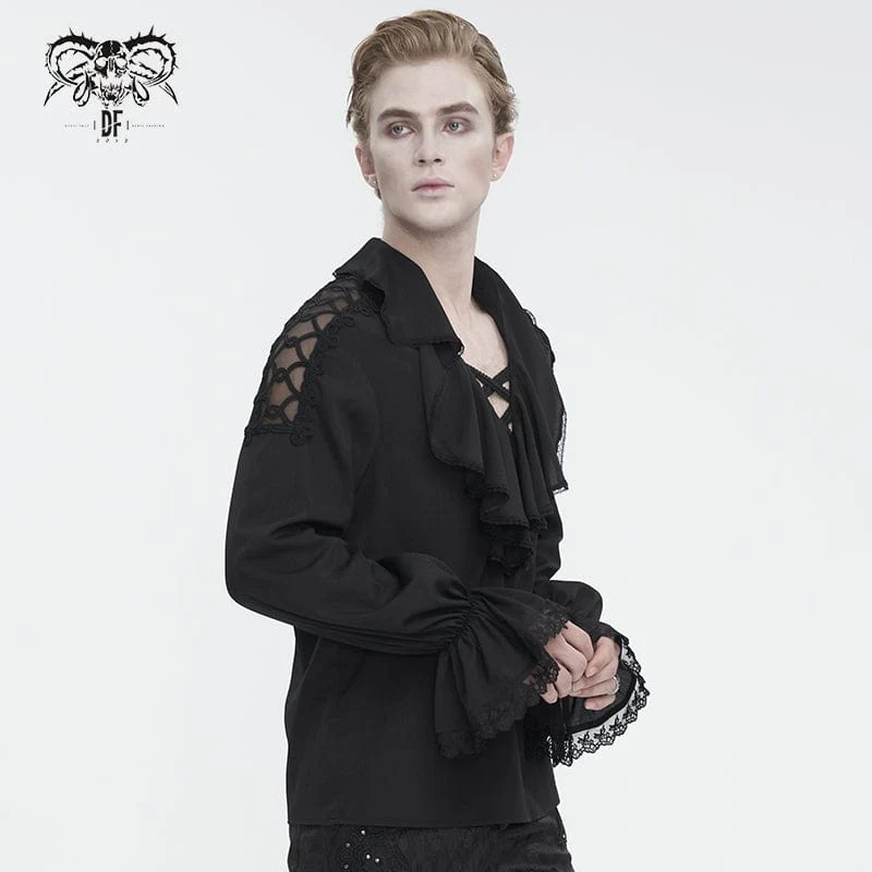 Herren Gothic-Hemd mit Rüschenkragen und Puffärmeln in Schwarz