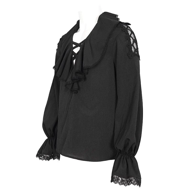 Herren Gothic-Hemd mit Rüschenkragen und Puffärmeln in Schwarz