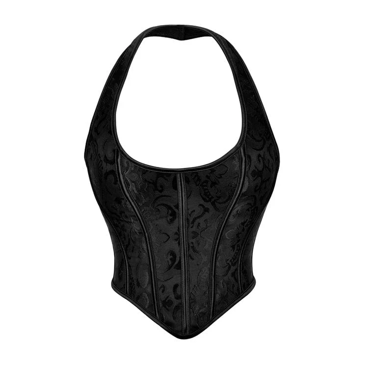 Damen Gothic Jacquard Neckholder Vollbrustkorsett