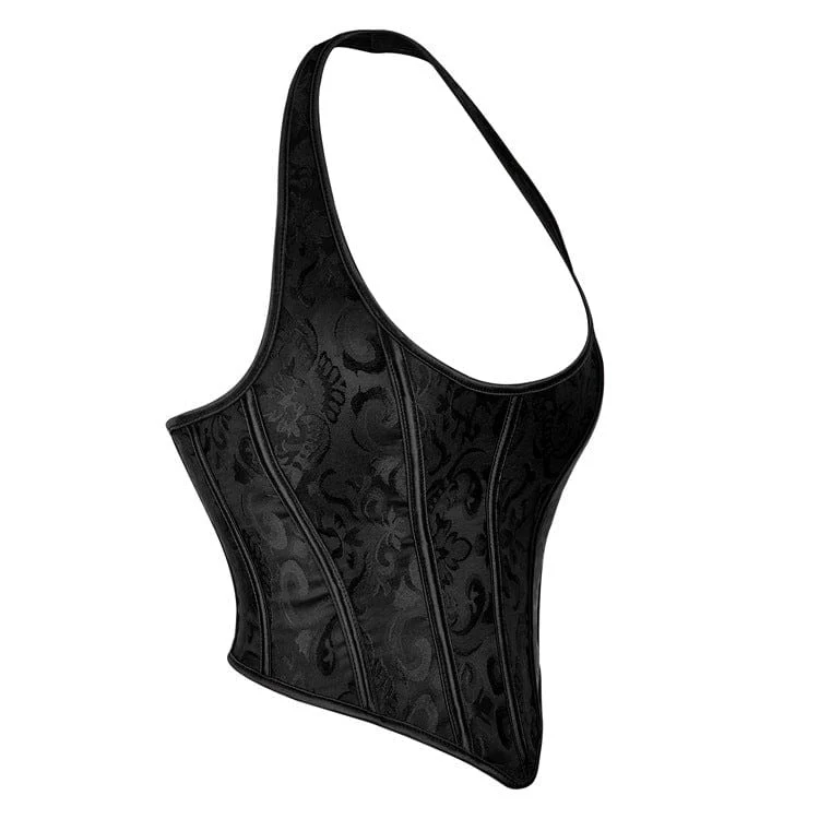 Damen Gothic Jacquard Neckholder Vollbrustkorsett