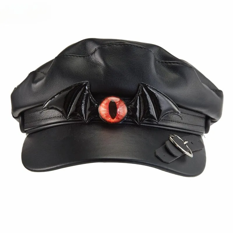Unisex Steampunk-Fledermaus-Baskenmütze aus Kunstleder