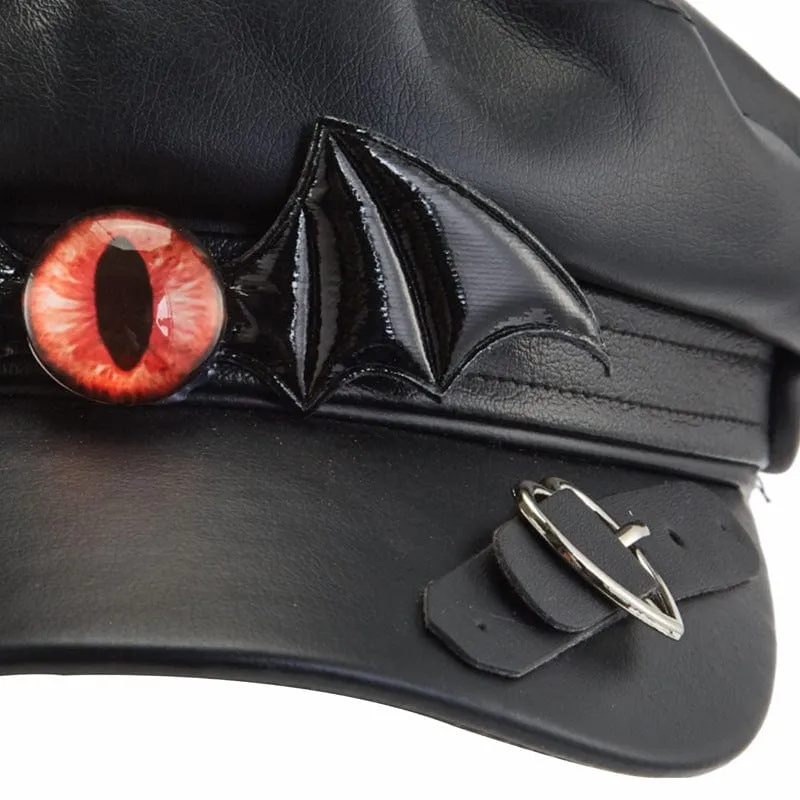 Unisex Steampunk-Fledermaus-Baskenmütze aus Kunstleder