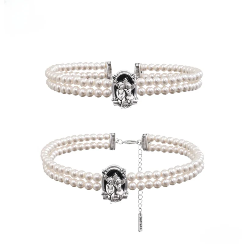 Damen-Gothic-Engel-Perlenhalsband