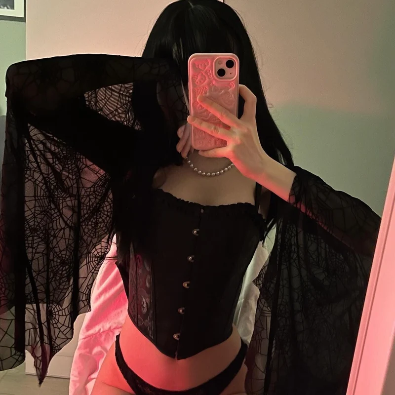 Damen Gothic-Vollbrustkorsett mit Blumenmuster