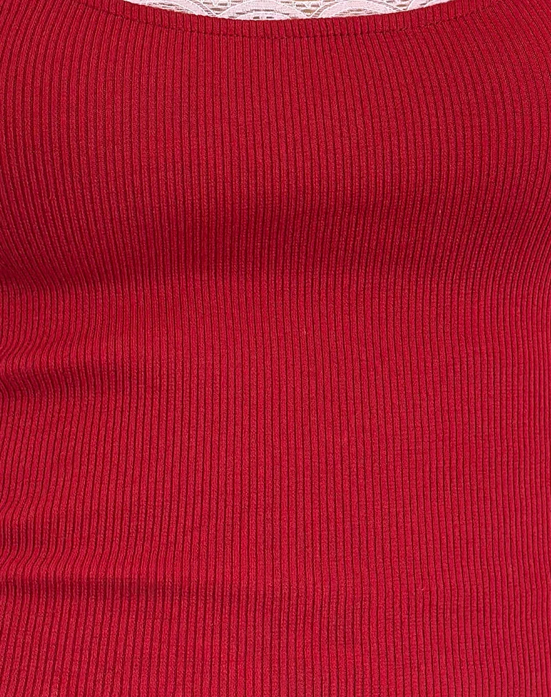 Cartas Top in Adrenalinrot mit rosa Spitze