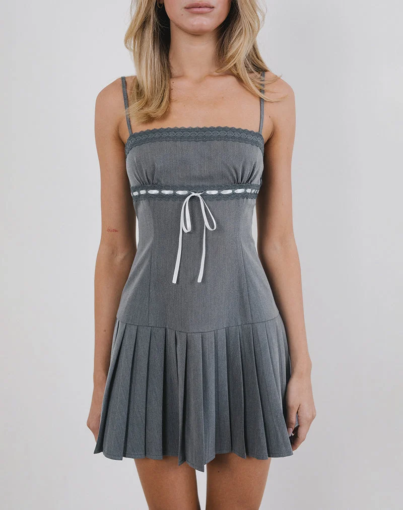 Wimala Minikleid in Anthrazit mit weißer Schleife