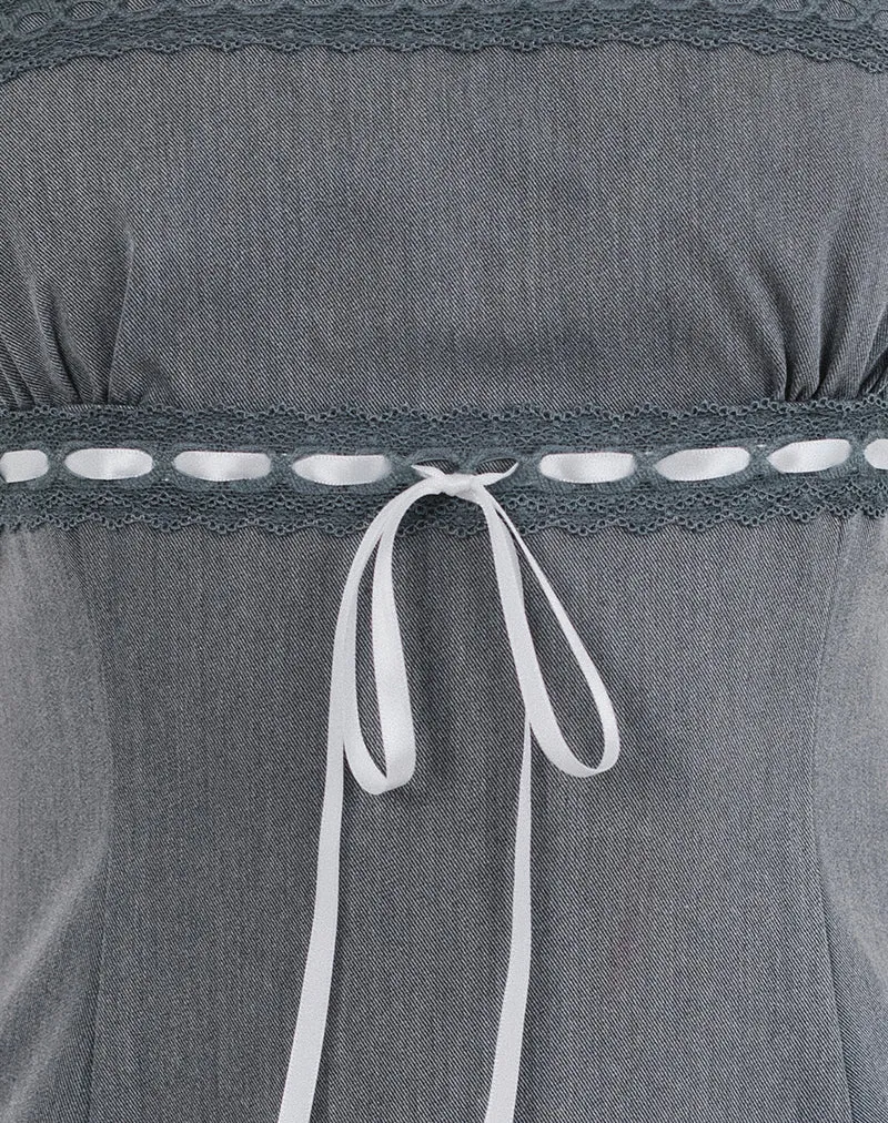 Wimala Minikleid in Anthrazit mit weißer Schleife