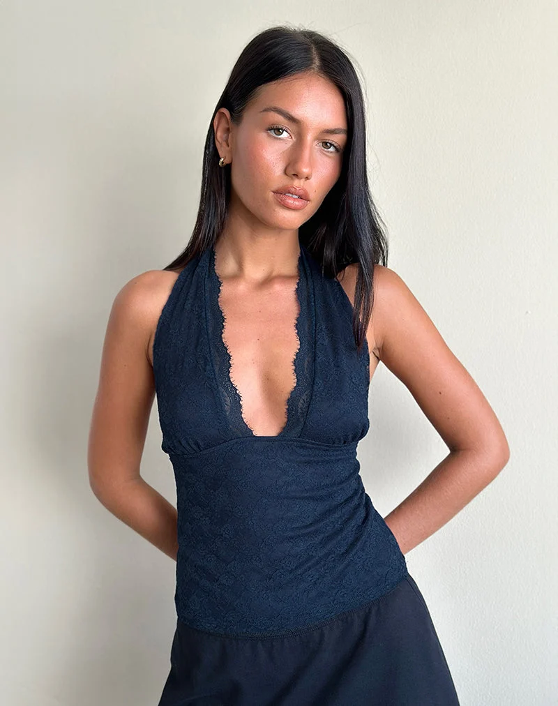 Matua Neckholder-Top aus Klee-Spitze Navy