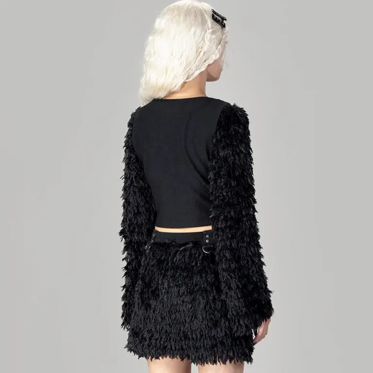 Gothic-Crop-Top mit Kunstfell-Splice-Schnürung für Damen