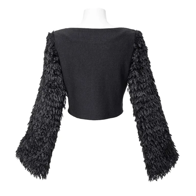 Gothic-Crop-Top mit Kunstfell-Splice-Schnürung für Damen
