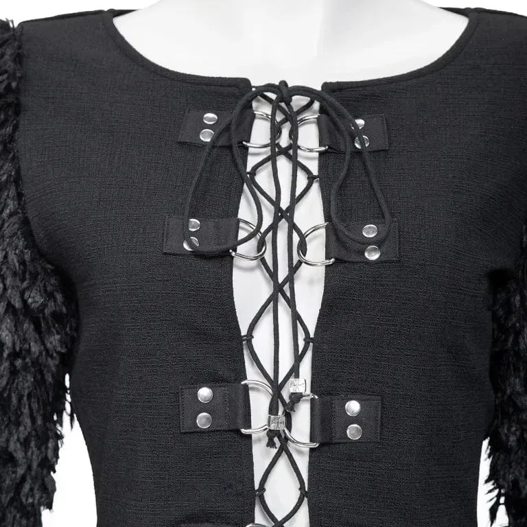 Gothic-Crop-Top mit Kunstfell-Splice-Schnürung für Damen
