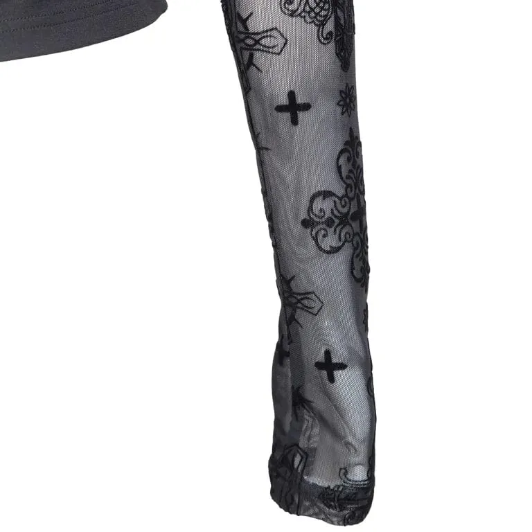 Damen-Hemd mit Punk-Ausschnitt und beflocktem Netzstoff