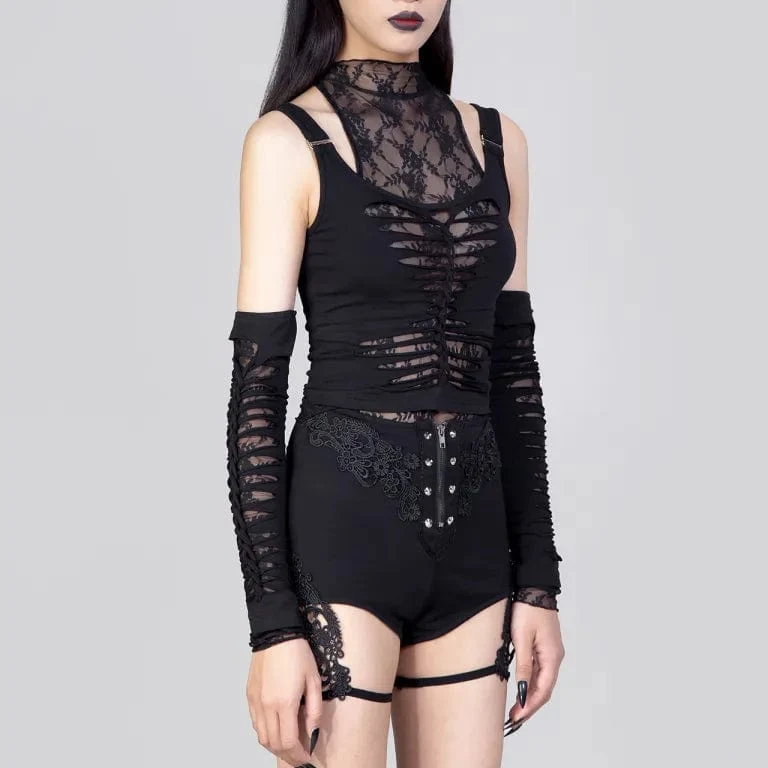 Damen-Shorts mit Gothic-Blumenstickerei und Nieten