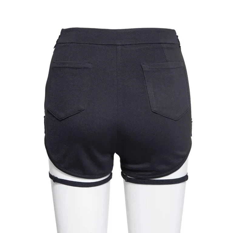 Damen-Shorts mit Gothic-Blumenstickerei und Nieten