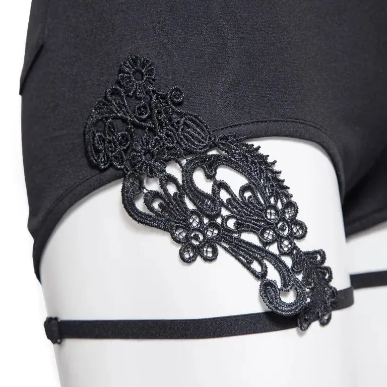 Damen-Shorts mit Gothic-Blumenstickerei und Nieten