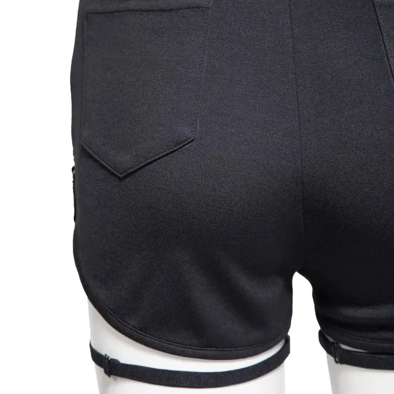 Damen-Shorts mit Gothic-Blumenstickerei und Nieten