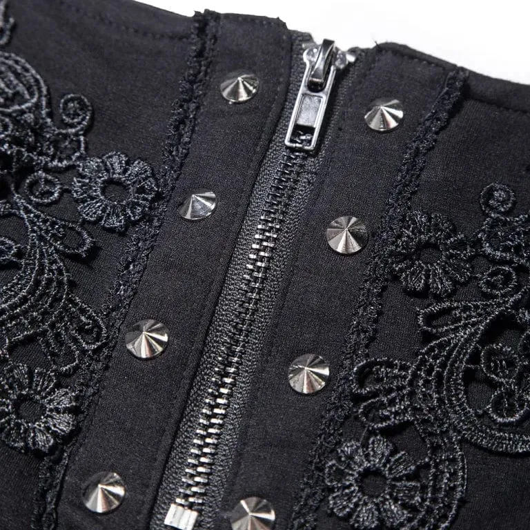 Damen-Shorts mit Gothic-Blumenstickerei und Nieten