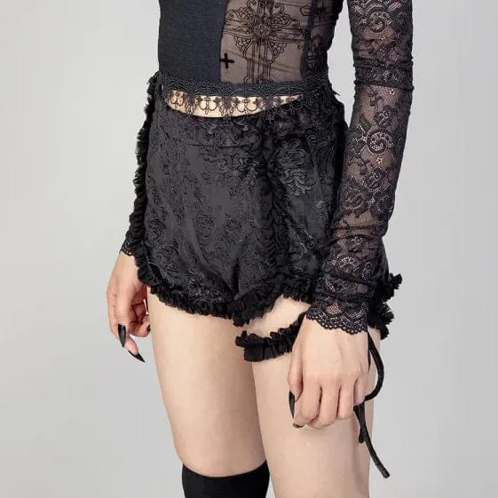 Damen-Punk-Shorts aus Jacquard-Samt mit Rüschen und Strumpfband