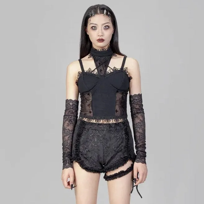 Damen-Punk-Shorts aus Jacquard-Samt mit Rüschen und Strumpfband