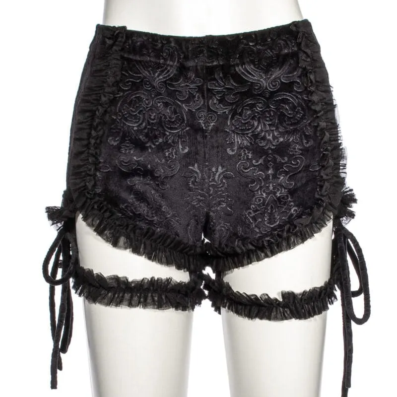 Damen-Punk-Shorts aus Jacquard-Samt mit Rüschen und Strumpfband