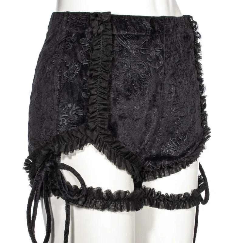 Damen-Punk-Shorts aus Jacquard-Samt mit Rüschen und Strumpfband